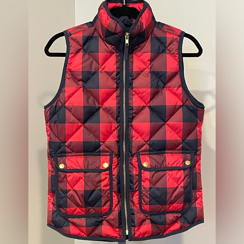 EUC J Crew Down fill warm buffalo plaid double pocket collared warm fall vest